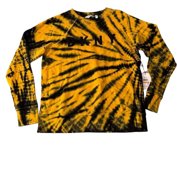 DKNY Sport Yellow Black Tie-Dye Logo Sweatshirt Small NWT - Picture 5 of 9